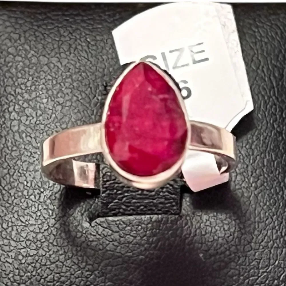 Artisan Sterling Silver Teardrop Ruby Ring Size 6